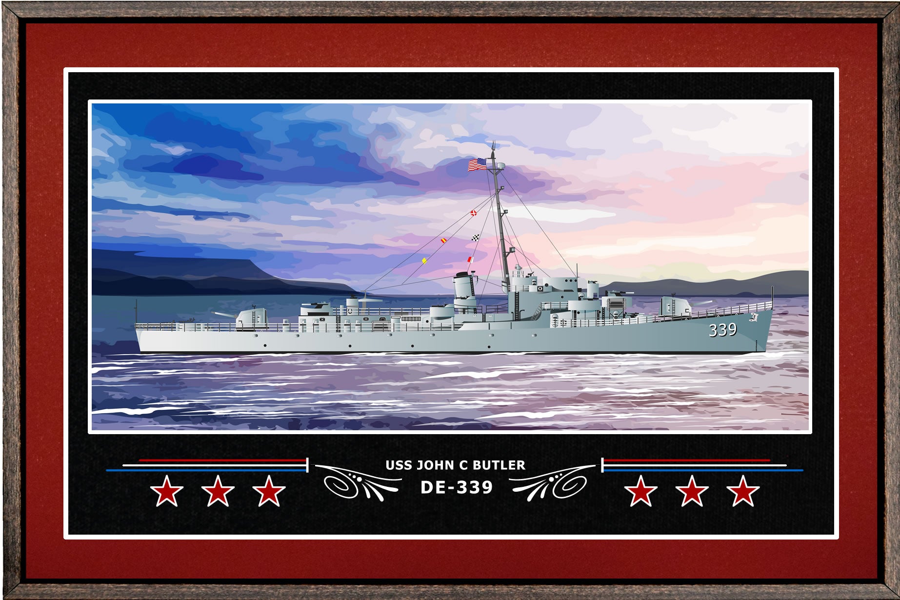 USS JOHN C BUTLER DE 339 BOX FRAMED CANVAS ART BURGUNDY