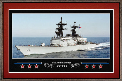 USS JOHN HANCOCK DD 981 BOX FRAMED CANVAS ART BURGUNDY