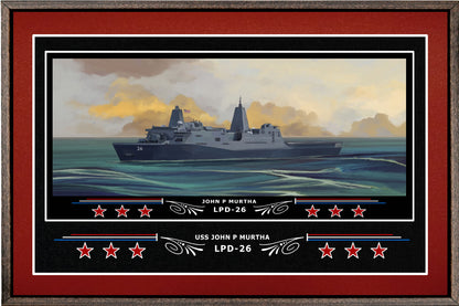 USS JOHN P MURTHA LPD 26 BOX FRAMED CANVAS ART BURGUNDY