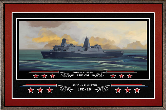 USS JOHN P MURTHA LPD 26 BOX FRAMED CANVAS ART BURGUNDY