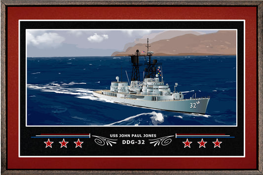 USS JOHN PAUL JONES DDG 32 BOX FRAMED CANVAS ART BURGUNDY