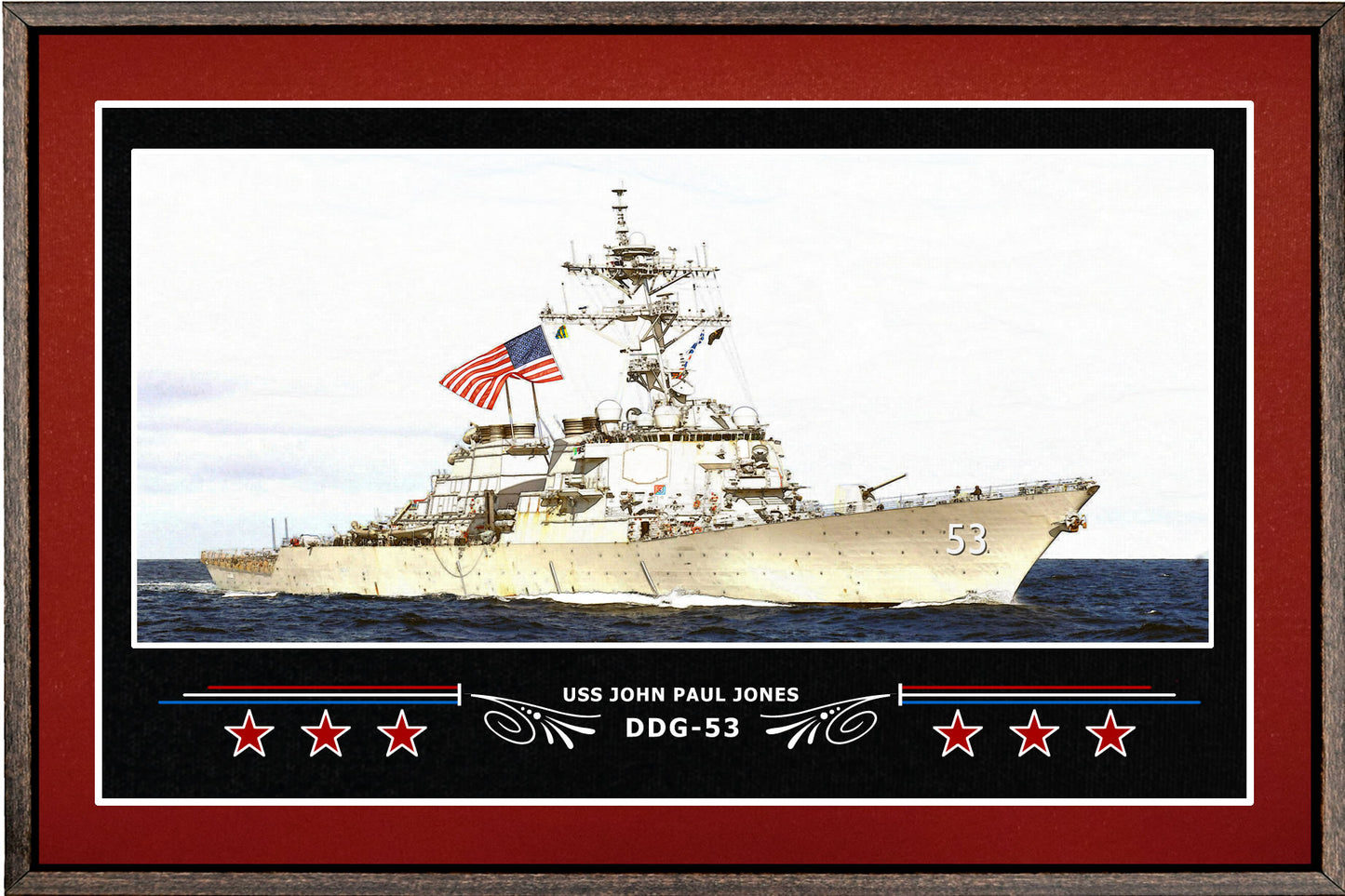 USS JOHN PAUL JONES DDG 53 BOX FRAMED CANVAS ART BURGUNDY