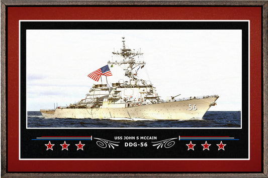 USS JOHN S MCCAIN DDG 56 BOX FRAMED CANVAS ART BURGUNDY