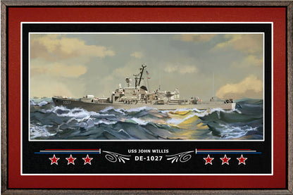 USS JOHN WILLIS DE 1027 BOX FRAMED CANVAS ART BURGUNDY