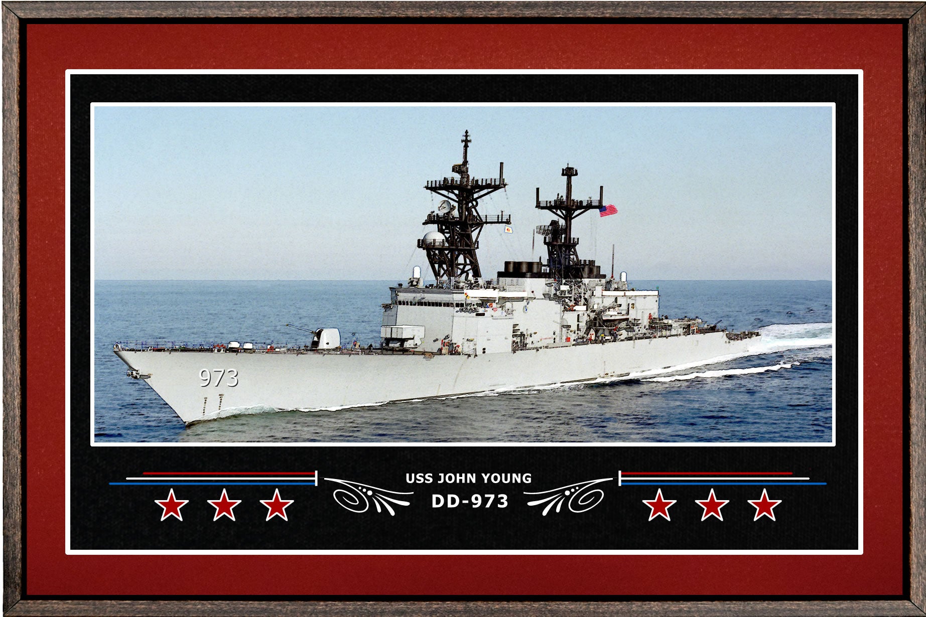USS JOHN YOUNG DD 973 BOX FRAMED CANVAS ART BURGUNDY