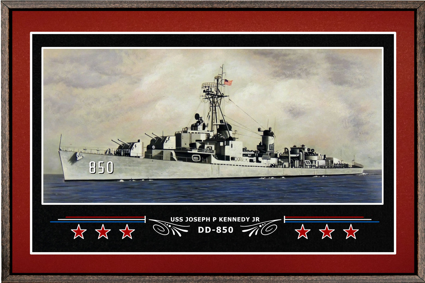 USS JOSEPH P KENNEDY JR DD 850 BOX FRAMED CANVAS ART BURGUNDY