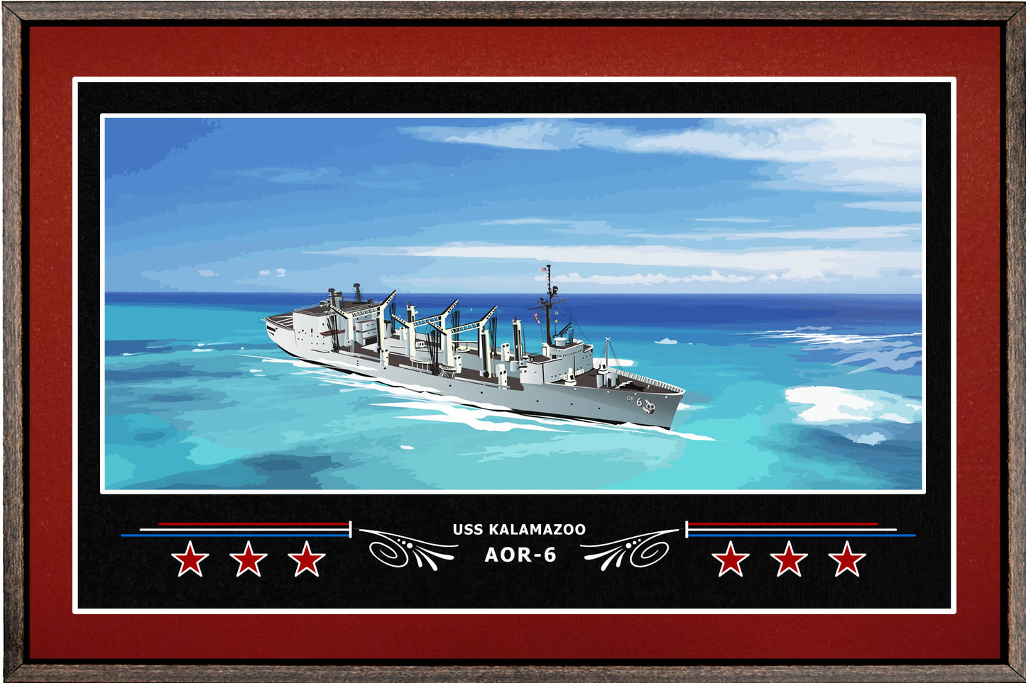 USS KALAMAZOO AOR 6 BOX FRAMED CANVAS ART BURGUNDY