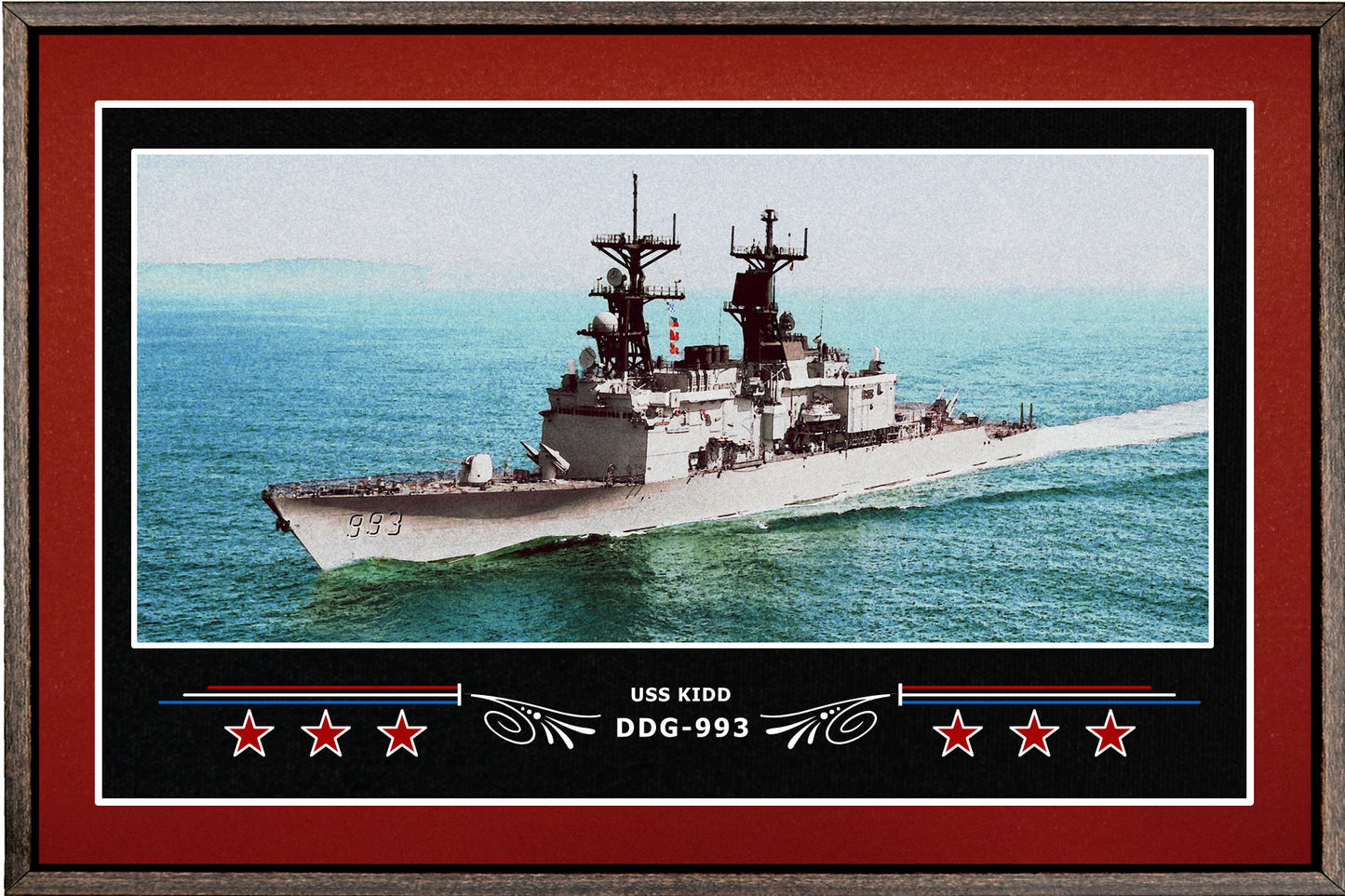 USS KIDD DDG 993 BOX FRAMED CANVAS ART BURGUNDY
