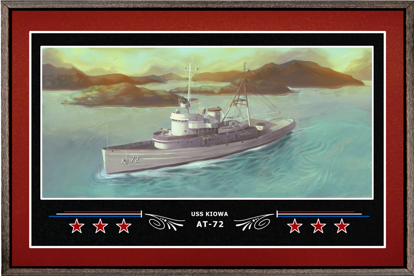USS KIOWA AT 72 BOX FRAMED CANVAS ART BURGUNDY