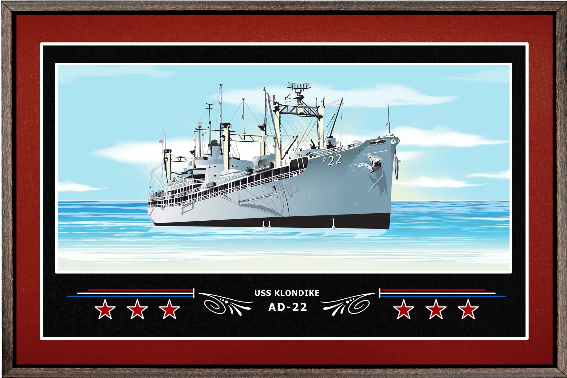 USS KLONDIKE AD 22 BOX FRAMED CANVAS ART BURGUNDY