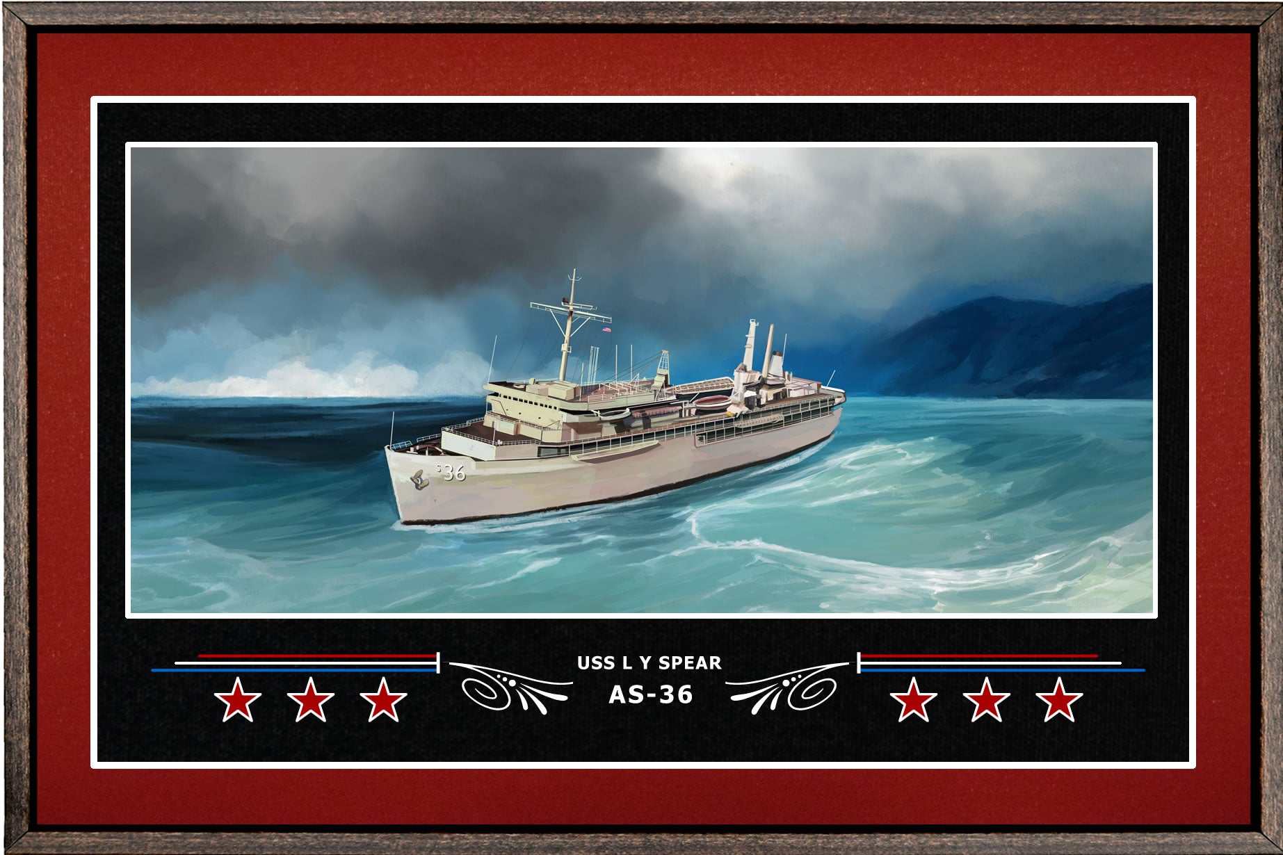 USS L Y SPEAR AS 36 BOX FRAMED CANVAS ART BURGUNDY
