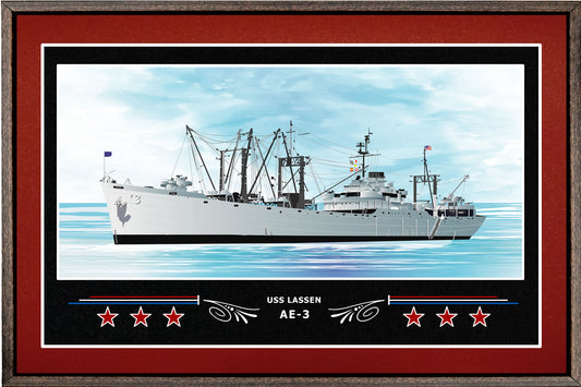 USS LASSEN AE 3 BOX FRAMED CANVAS ART BURGUNDY