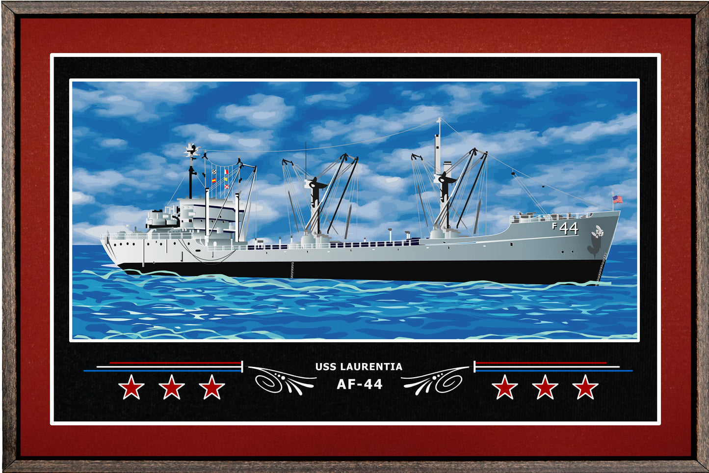 USS LAURENTIA AF 44 BOX FRAMED CANVAS ART BURGUNDY