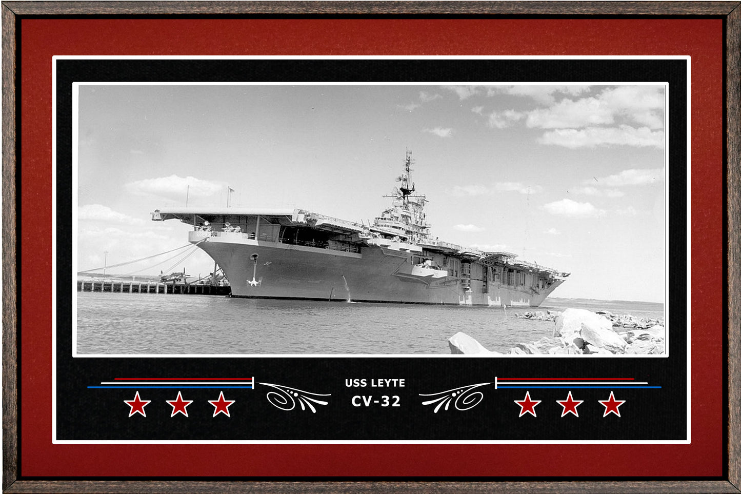USS LEYTE CV 32 BOX FRAMED CANVAS ART BURGUNDY