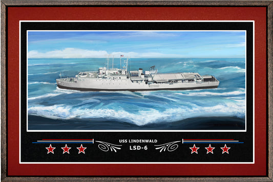 USS LINDENWALD LSD 6 BOX FRAMED CANVAS ART BURGUNDY