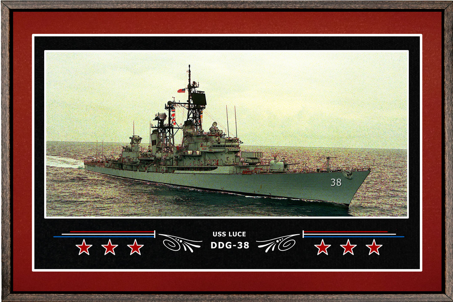 USS LUCE DDG 38 BOX FRAMED CANVAS ART BURGUNDY