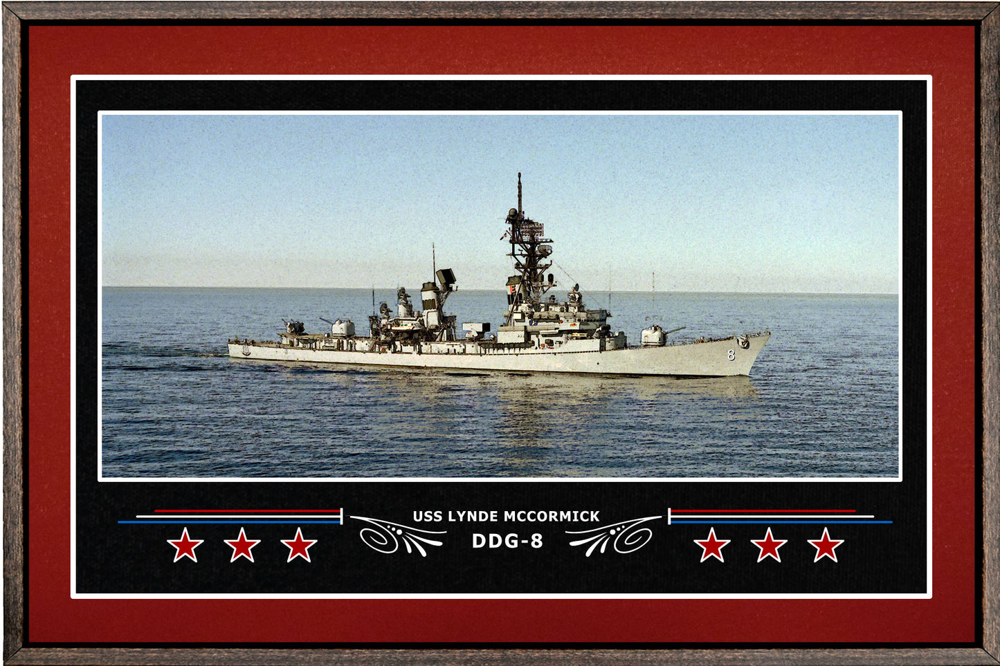 USS LYNDE MCCORMICK DDG 8 BOX FRAMED CANVAS ART BURGUNDY