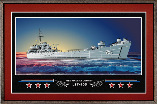 USS MADERA COUNTY LST 905 BOX FRAMED CANVAS ART BURGUNDY