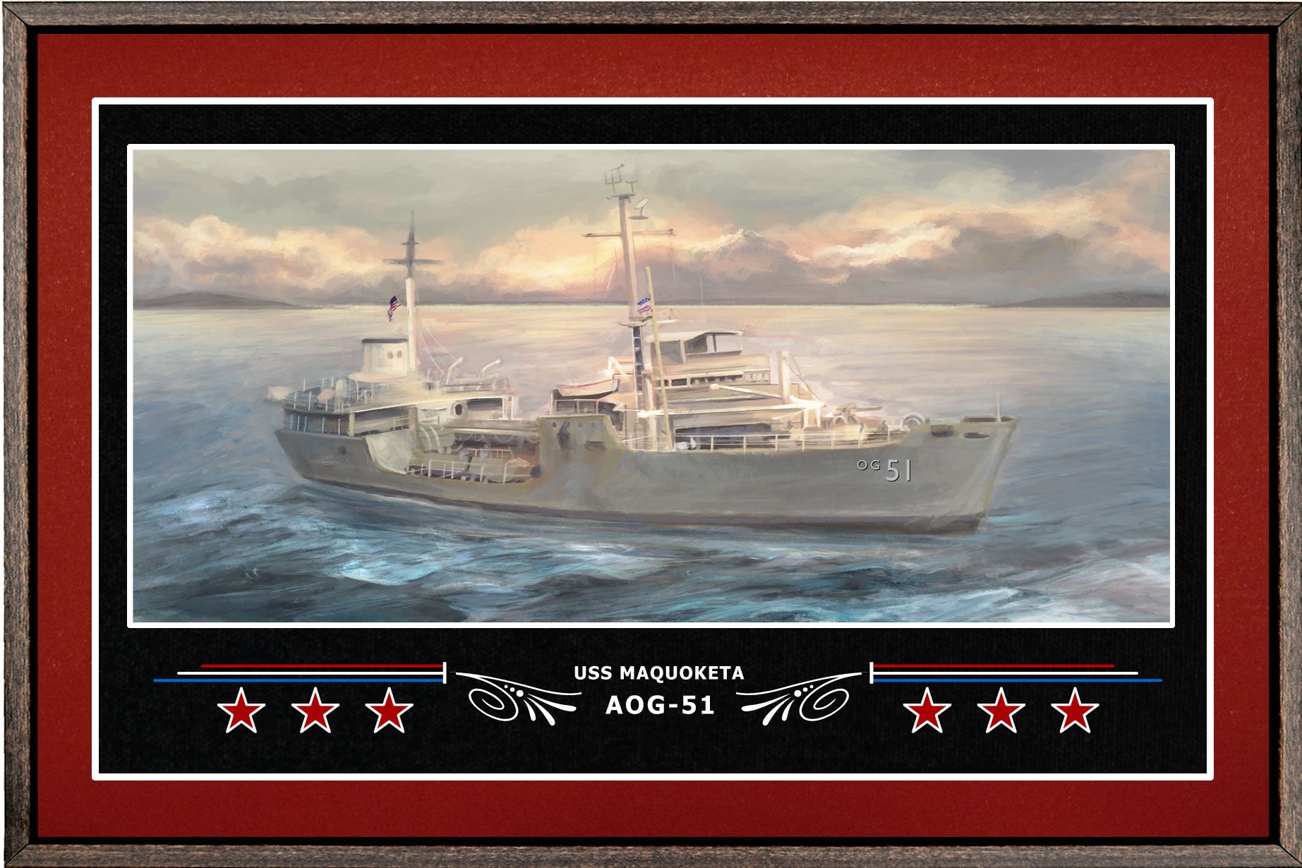 USS MAQUOKETA AOG 51 BOX FRAMED CANVAS ART BURGUNDY