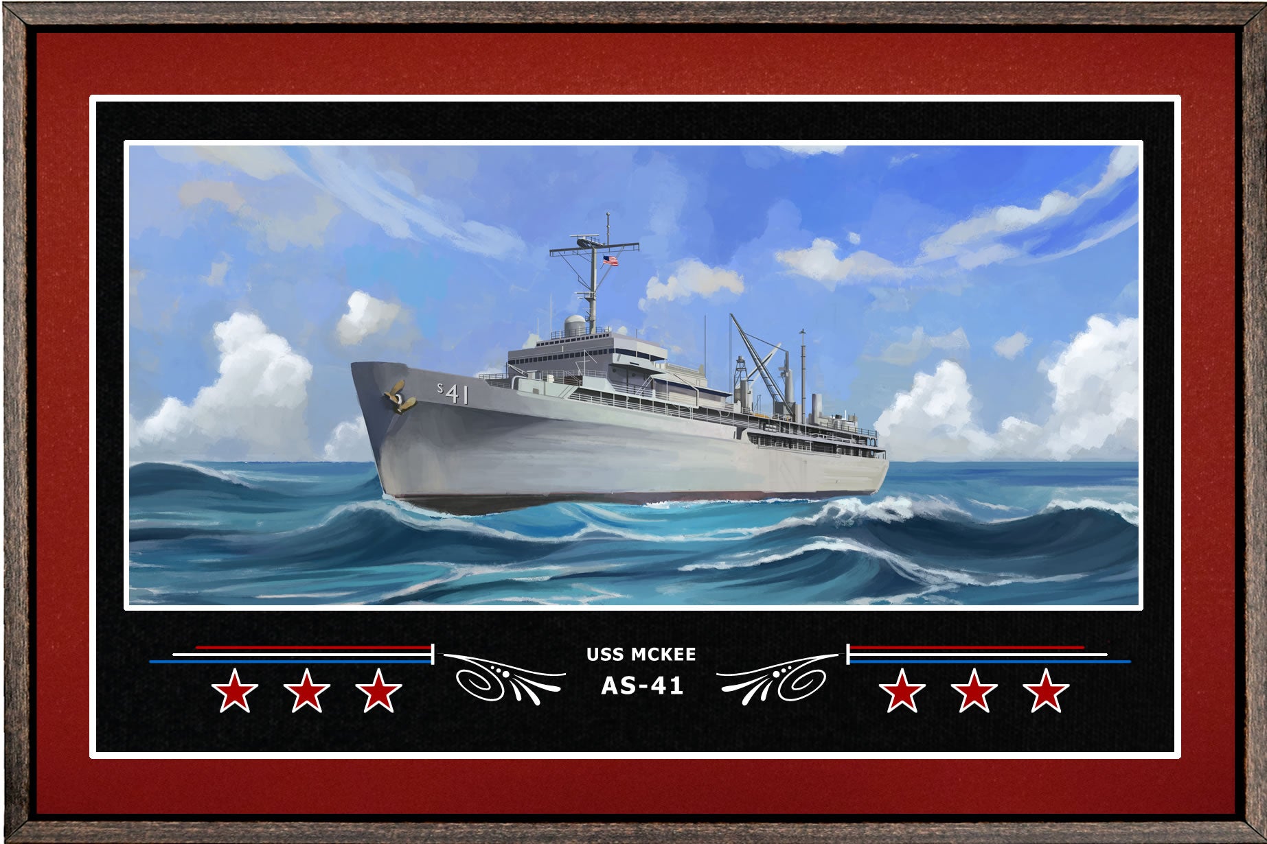 USS MCKEE AS 41 BOX FRAMED CANVAS ART BURGUNDY