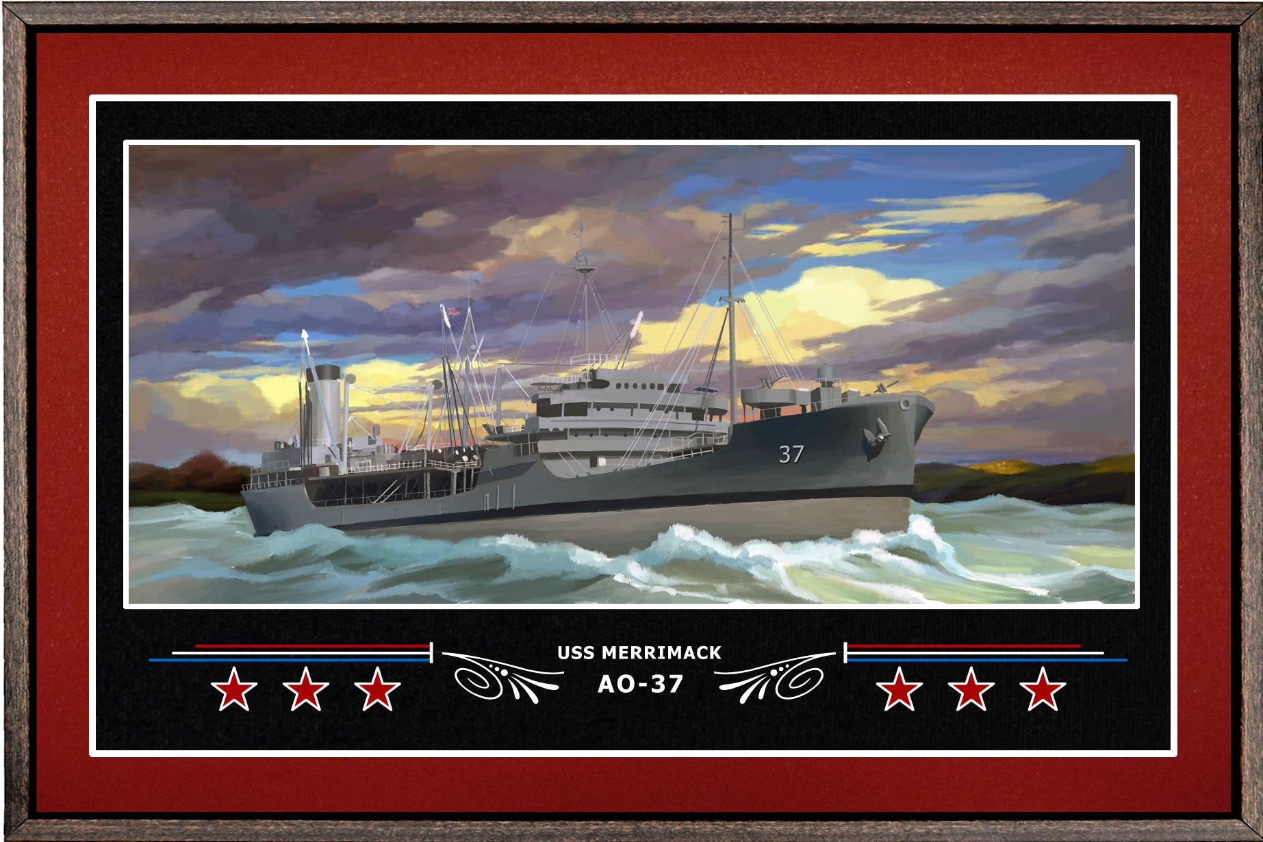 USS MERRIMACK AO 37 BOX FRAMED CANVAS ART BURGUNDY