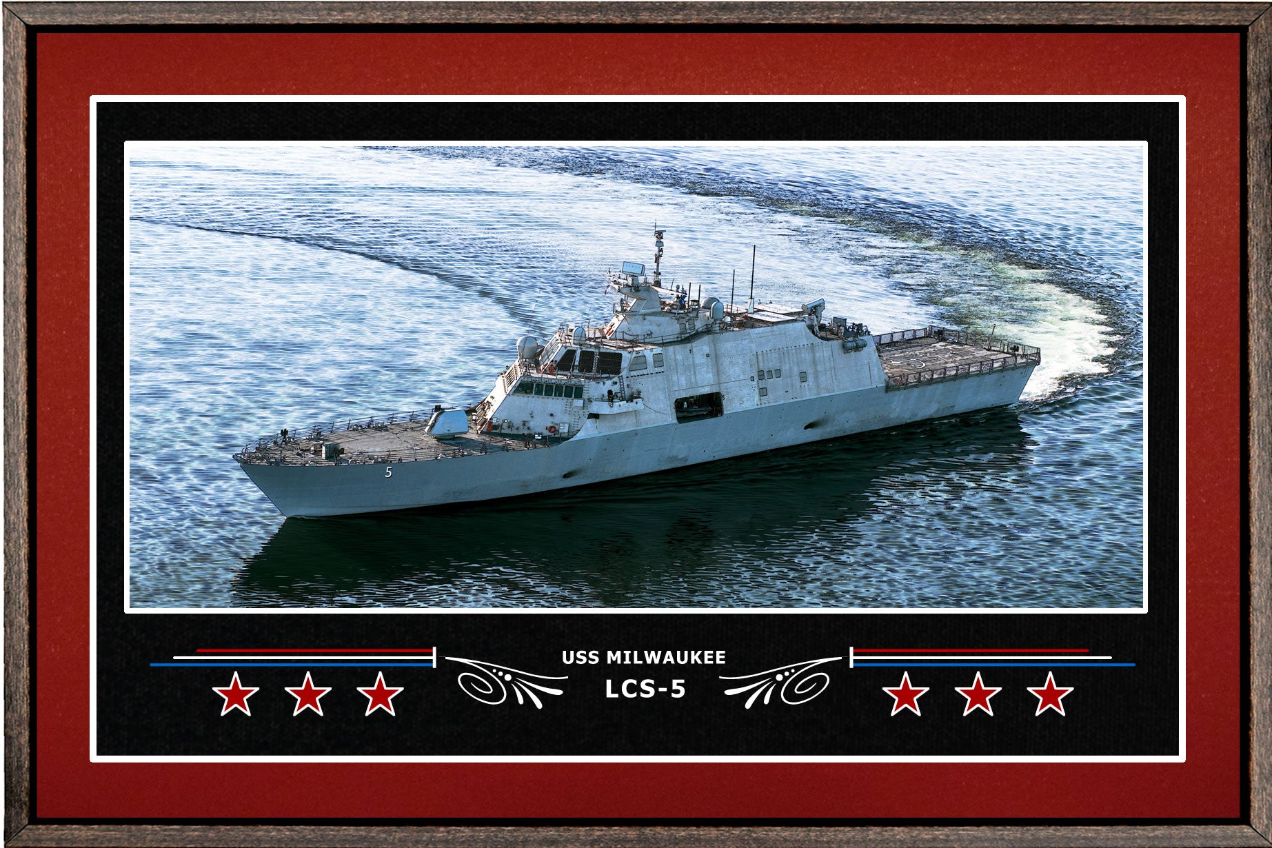 USS MILWAUKEE LCS 5 BOX FRAMED CANVAS ART BURGUNDY