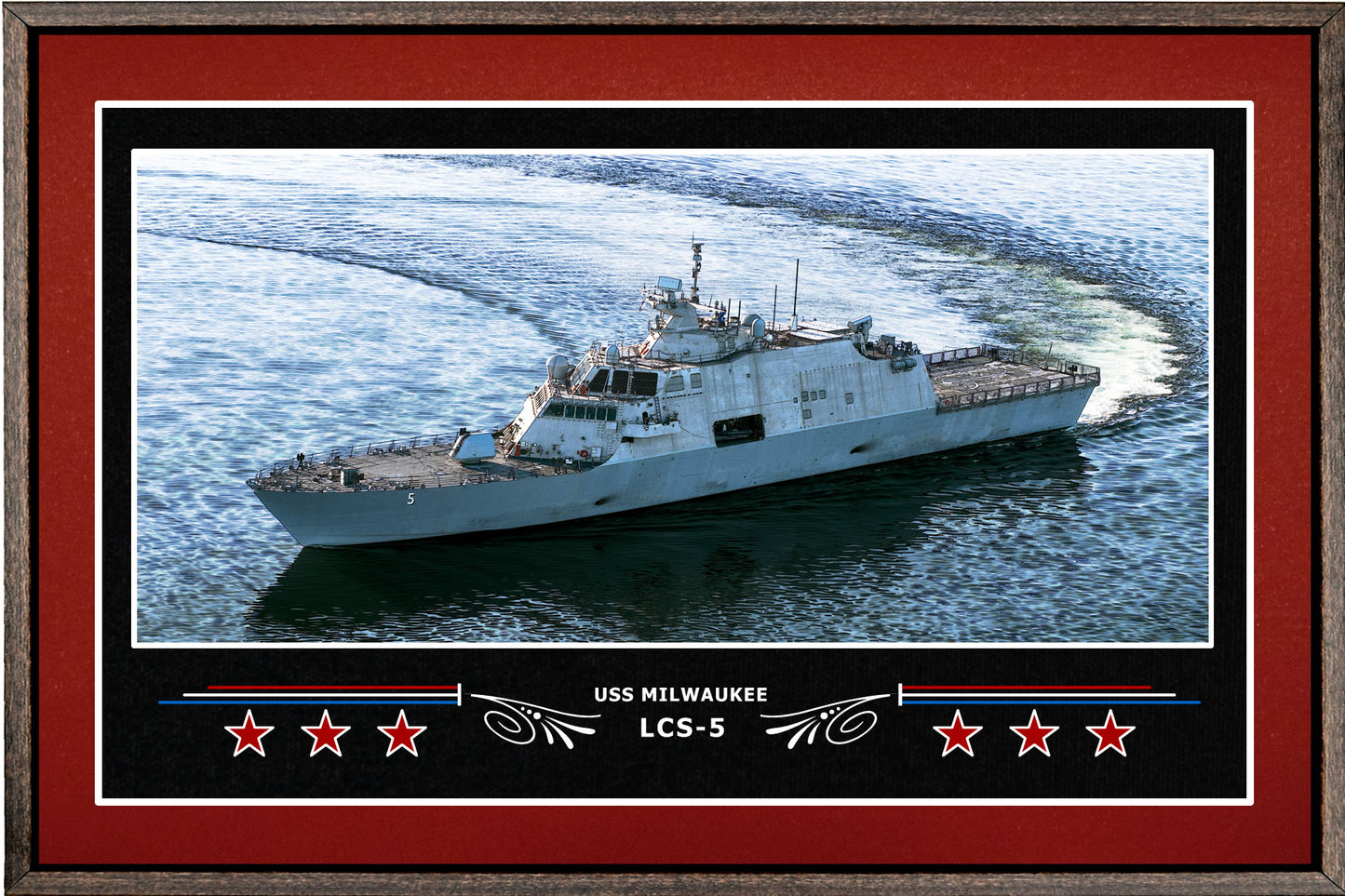 USS MILWAUKEE LCS 5 BOX FRAMED CANVAS ART BURGUNDY