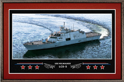 USS MILWAUKEE LCS 5 BOX FRAMED CANVAS ART BURGUNDY