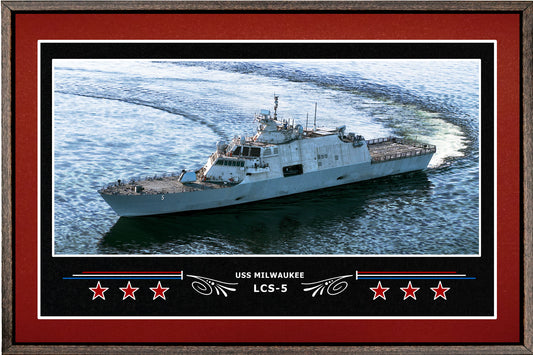 USS MILWAUKEE LCS 5 BOX FRAMED CANVAS ART BURGUNDY
