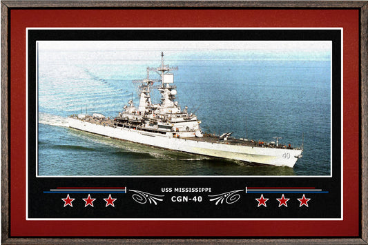 USS MISSISSIPPI CGN 40 BOX FRAMED CANVAS ART BURGUNDY