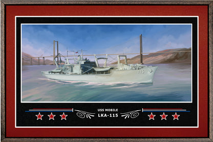 USS MOBILE LKA 115 BOX FRAMED CANVAS ART BURGUNDY