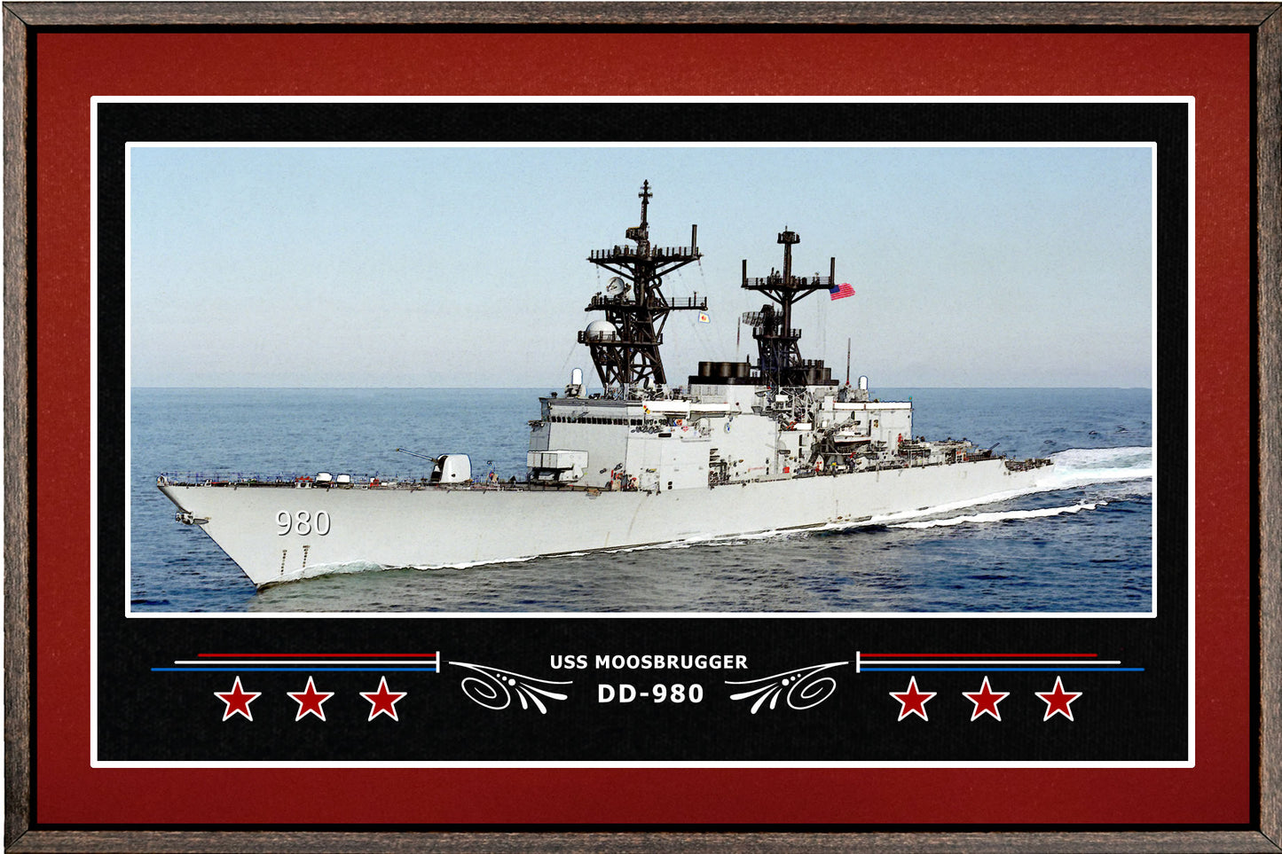 USS MOOSBRUGGER DD 980 BOX FRAMED CANVAS ART BURGUNDY