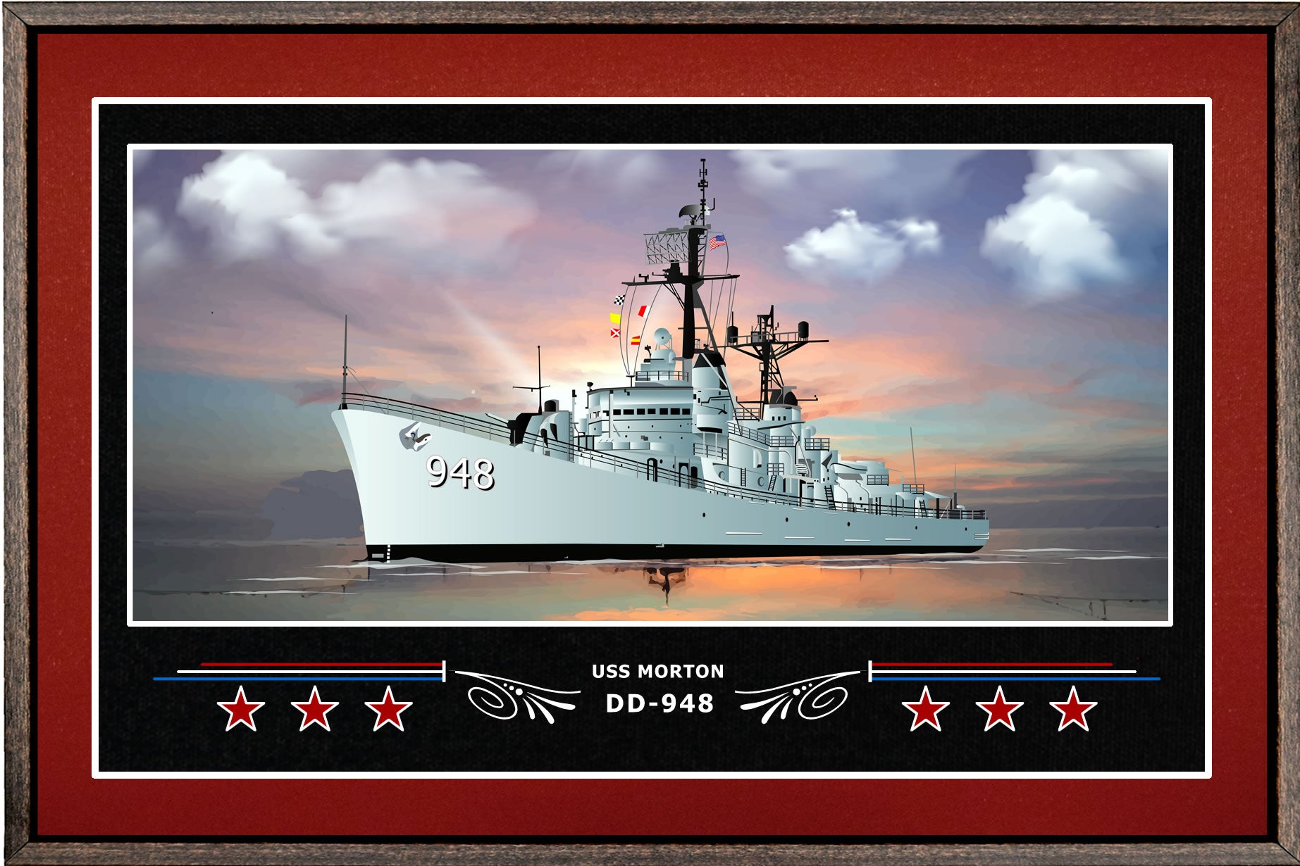USS MORTON DD 948 BOX FRAMED CANVAS ART BURGUNDY