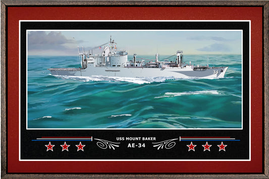 USS MOUNT BAKER AE 34 BOX FRAMED CANVAS ART BURGUNDY