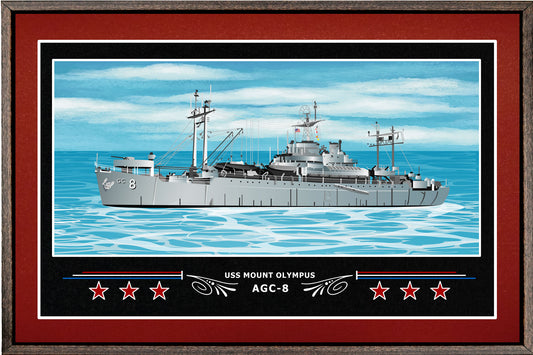 USS MOUNT OLYMPUS AGC 8 BOX FRAMED CANVAS ART BURGUNDY