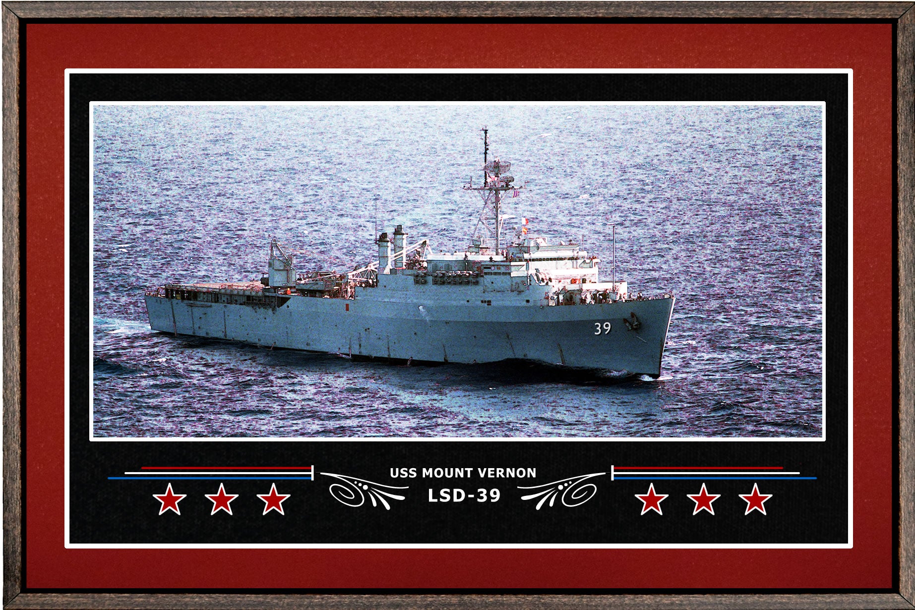 USS MOUNT VERNON LSD 39 BOX FRAMED CANVAS ART BURGUNDY