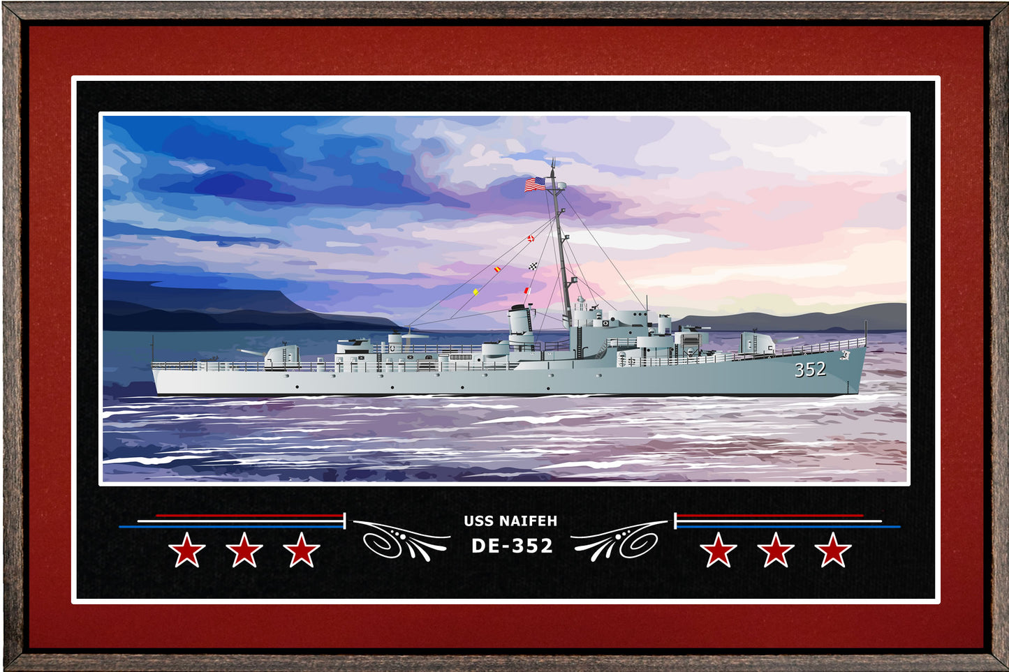 USS NAIFEH DE 352 BOX FRAMED CANVAS ART BURGUNDY