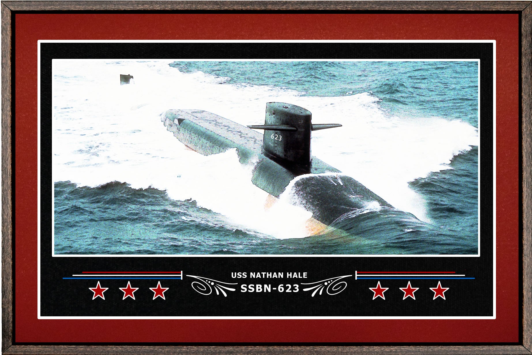 USS NATHAN HALE SSBN 623 BOX FRAMED CANVAS ART BURGUNDY