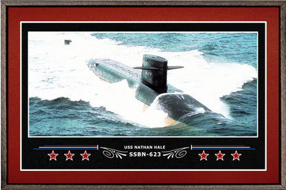 USS NATHAN HALE SSBN 623 BOX FRAMED CANVAS ART BURGUNDY
