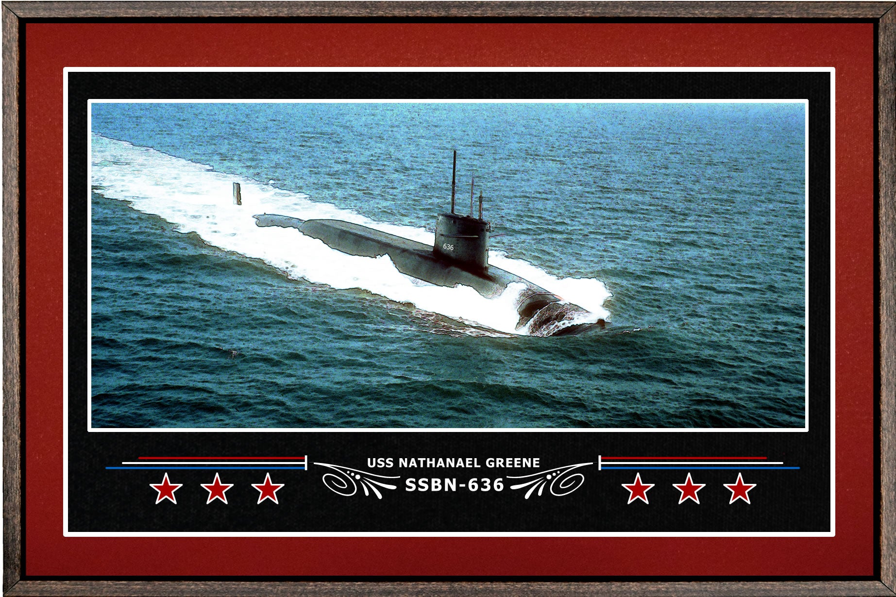 USS NATHANAEL GREENE SSBN 636 BOX FRAMED CANVAS ART BURGUNDY