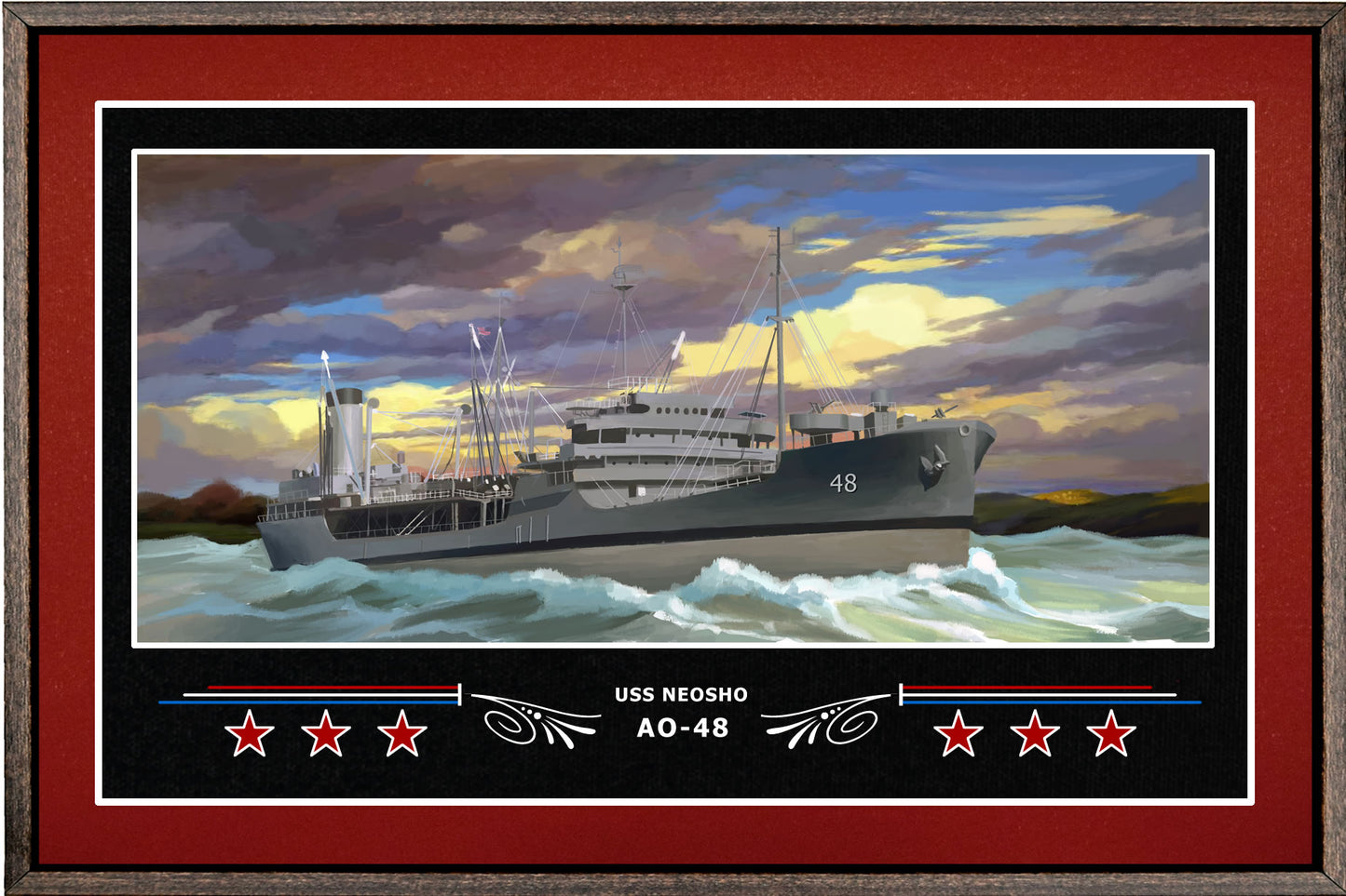USS NEOSHO AO 48 BOX FRAMED CANVAS ART BURGUNDY