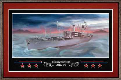 USS NEW HANOVER AKA 73 BOX FRAMED CANVAS ART BURGUNDY