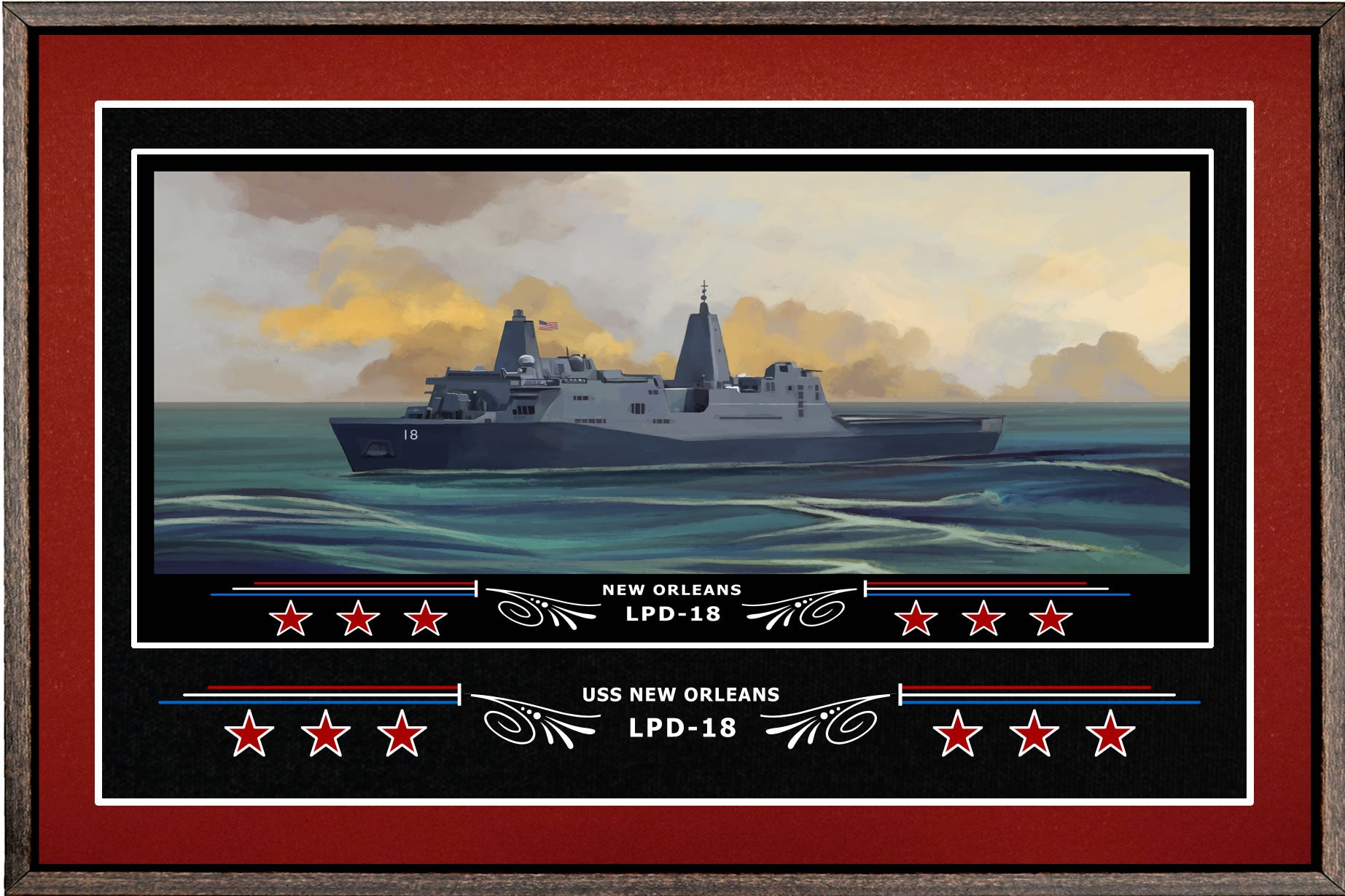 USS NEW ORLEANS LPD 18 BOX FRAMED CANVAS ART BURGUNDY