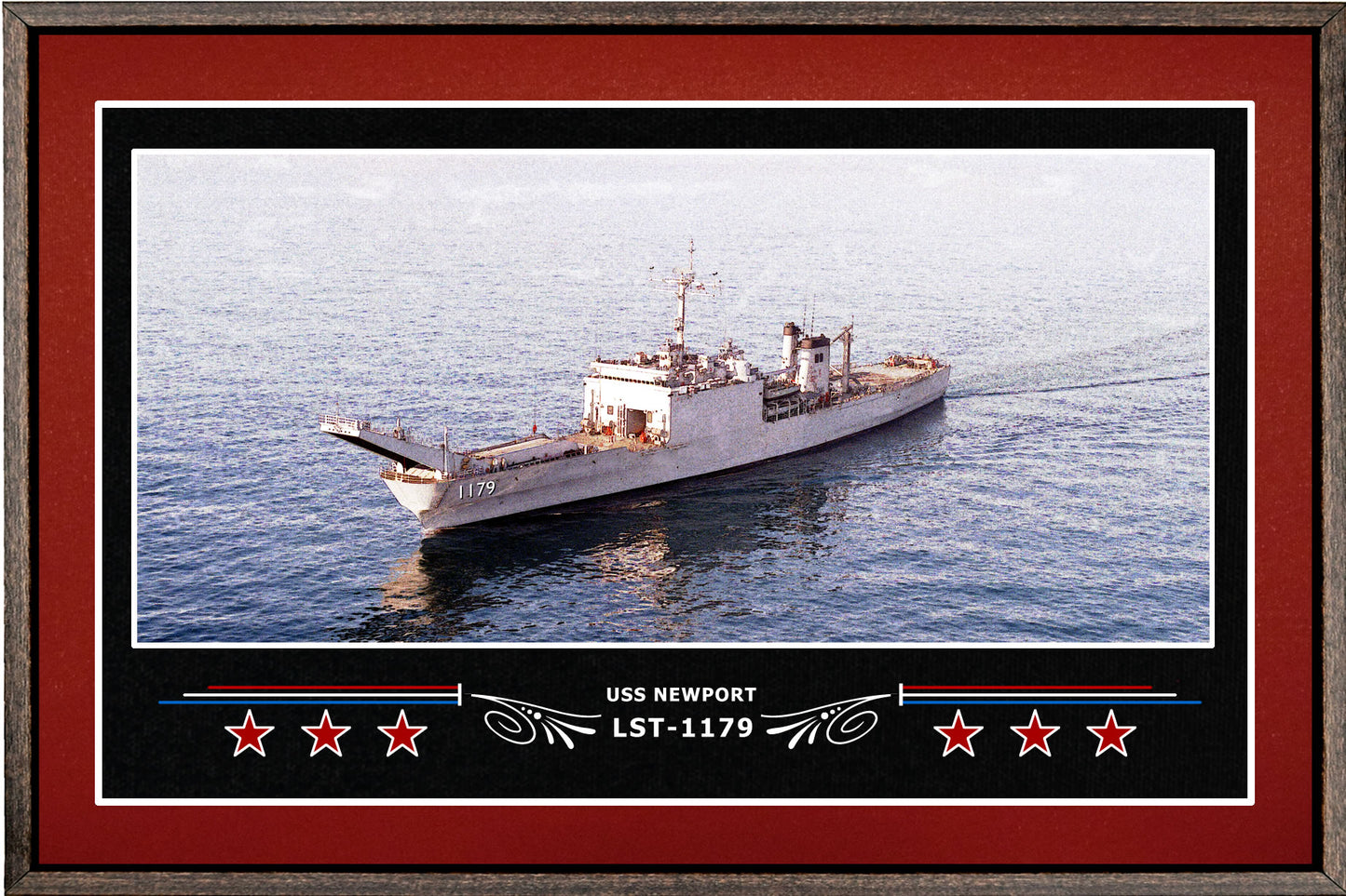 USS NEWPORT LST 1179 BOX FRAMED CANVAS ART BURGUNDY