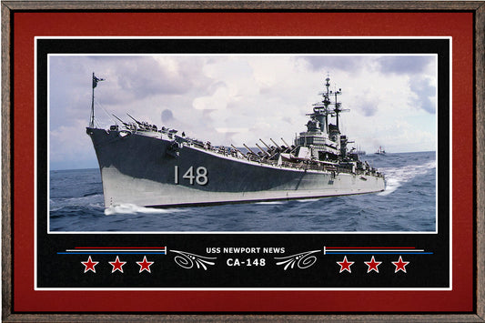 USS NEWPORT NEWS CA 148 BOX FRAMED CANVAS ART BURGUNDY