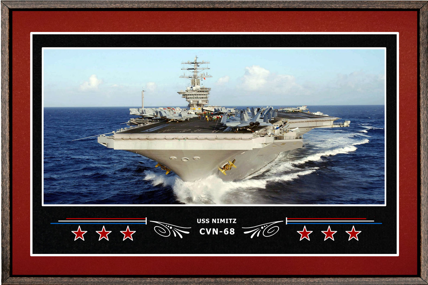 USS NIMITZ CVN 68 BOX FRAMED CANVAS ART BURGUNDY