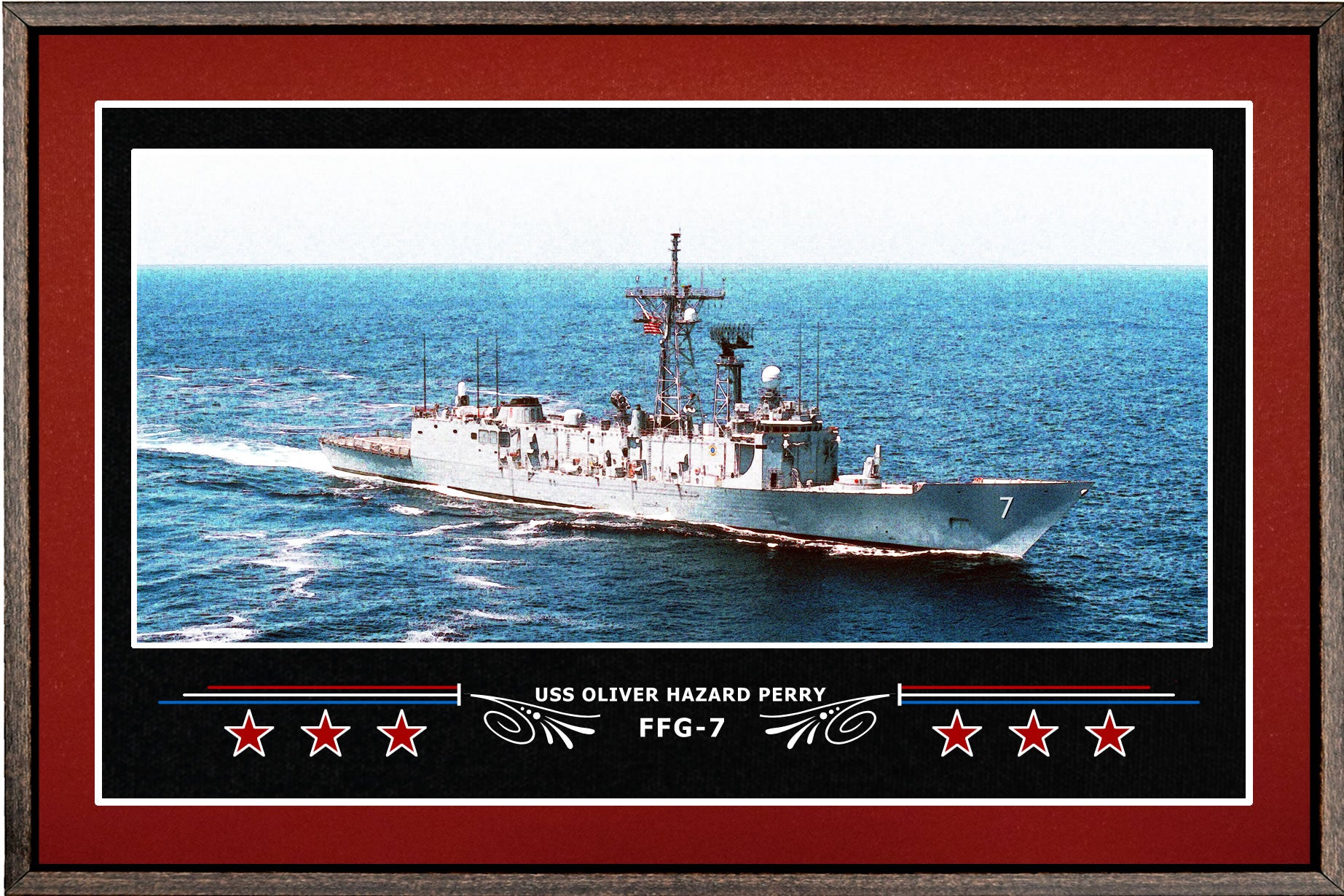 USS OLIVER HAZARD PERRY FFG 7 BOX FRAMED CANVAS ART BURGUNDY