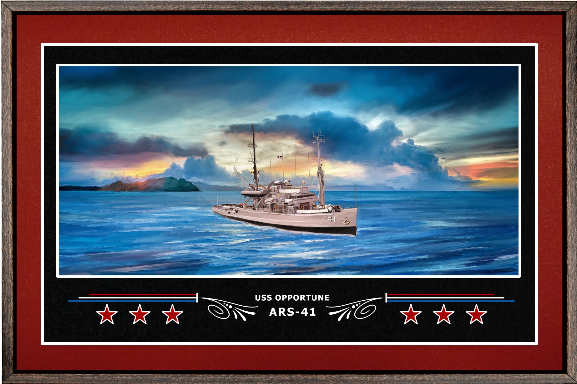 USS OPPORTUNE ARS 41 BOX FRAMED CANVAS ART BURGUNDY