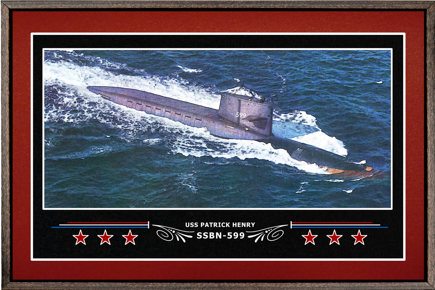 USS PATRICK HENRY SSBN 599 BOX FRAMED CANVAS ART BURGUNDY