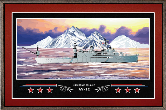 USS PINE ISLAND AV 12 BOX FRAMED CANVAS ART BURGUNDY